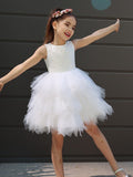 A-Line/Princess Tulle Lace Scoop Sleeveless Short/Mini Flower Girl Dresses TPP0007487