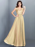 A-Line/Princess Scoop Lace Sleeveless Long Chiffon Bridesmaid Dresses TPP0005303