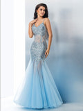 Trumpet/Mermaid Spaghetti Straps Sequin Sleeveless Long Tulle Dresses TPP0002358