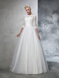 Ball Gown Jewel Applique 3/4 Sleeves Long Organza Wedding Dresses TPP0006383