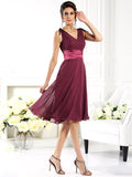 A-Line/Princess V-neck Sleeveless Short Chiffon Bridesmaid Dresses TPP0005239