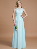 A-Line/Princess Scoop Sleeveless Floor-Length Chiffon Bridesmaid Dresses TPP0005421