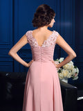 A-Line/Princess V-neck Applique Sleeveless Long Chiffon Mother of the Bride Dresses TPP0007183