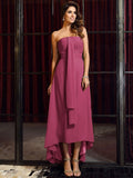 A-Line/Princess Strapless Sleeveless High Low Chiffon Bridesmaid Dresses TPP0005440