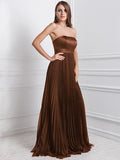 A-Line/Princess Strapless Sleeveless Ruffles Long Chiffon Bridesmaid Dresses TPP0005555