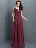 A-Line/Princess V-neck Pleats Sleeveless Long Chiffon Bridesmaid Dresses TPP0005530