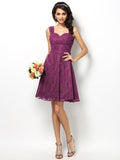 A-Line/Princess Straps Lace Sleeveless Short Bridesmaid Dresses TPP0005042