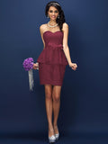 Sheath/Column Sweetheart Lace Sleeveless Short Satin Bridesmaid Dresses TPP0005531