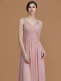 A-Line/Princess V-neck Sleeveless Floor-Length Beading Chiffon Bridesmaid Dresses TPP0005456