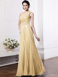 Sheath/Column One-Shoulder Sleeveless Beading Pleats Long Chiffon Bridesmaid Dresses TPP0005588