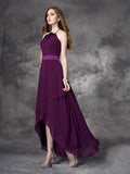 A-line/Princess Halter Ruffles Sleeveless High Low Chiffon Bridesmaid Dresses TPP0005338