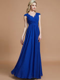 A-Line/Princess V-neck Sleeveless Ruched Floor-Length Chiffon Bridesmaid Dresses TPP0005567