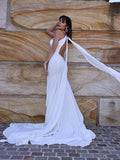 Trumpet/Mermaid Halter Sleeveless Stretch Crepe Ruffles Court Train Wedding Dresses TPP0006657