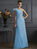 Sheath/Column One-Shoulder Sleeveless Pleats Long Elastic Woven Satin Bridesmaid Dresses TPP0005615