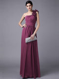 Sheath/Column One-Shoulder Sleeveless Pleats Long Chiffon Bridesmaid Dresses TPP0005498