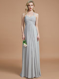 A-Line/Princess Sweetheart Sleeveless Ruched Floor-Length Chiffon Bridesmaid Dresses TPP0005051