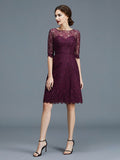 A-Line/Princess Bateau 1/2 Sleeves Knee-Length Lace Satin Bridesmaid Dresses