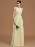 A-Line/Princess Halter Sleeveless Floor-Length Ruched Chiffon Bridesmaid Dresses TPP0005325