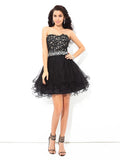 A-Line/Princess Sweetheart Applique Sleeveless Short Satin Cocktail Dresses TPP0008330