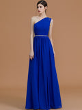 A-Line/Princess One-Shoulder Sleeveless Floor-Length Beading Chiffon Bridesmaid Dresses TPP0005259