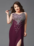 Sheath/Column Straps Rhinestone Sleeveless Long Chiffon Plus Size Dresses TPP0002476