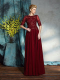 A-Line/Princess Bateau Applique 1/2 Sleeves Long Chiffon Mother of the Bride Dresses TPP0007128