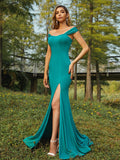 Sheath/Column Jersey Ruffles Straps Sleeveless Sweep/Brush Train Bridesmaid Dresses TPP0004999