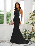 Sheath/Column Stretch Crepe Ruffles Square Sleeveless Sweep/Brush Train Bridesmaid Dresses TPP0004954