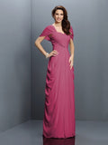 A-Line/Princess Sweetheart Pleats Short Sleeves Long Chiffon Bridesmaid Dresses TPP0005228