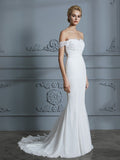 Trumpet/Mermaid Off-the-Shoulder Sleeveless Lace Chiffon Sweep/Brush Train Wedding Dresses TPP0006339