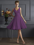 A-Line/Princess V-neck Sleeveless Pleats Short Chiffon Bridesmaid Dresses TPP0005039