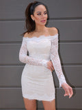 Sheath/Column Long Sleeves Off-the-Shoulder Lace Short/Mini Homecoming Dresses TPP0004231