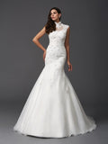 Trumpet/Mermaid High Neck Beading Sleeveless Long Organza Wedding Dresses TPP0006227