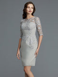 Sheath/Column Scoop 1/2 Sleeves Chiffon Short/Mini Mother of the Bride Dresses TPP0007163