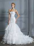 Trumpet/Mermaid Sweetheart Sleeveless Ruffles Sweep/Brush Train Organza Wedding Dresses TPP0006298