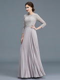 A-Line/Princess Scoop 3/4 Sleeves Lace Chiffon Floor-Length Mother of the Bride Dresses TPP0007177