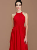 A-Line/Princess Halter Sleeveless Ruched Floor-Length Chiffon Bridesmaid Dresses TPP0005272