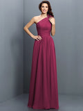 A-Line/Princess One-Shoulder Pleats Sleeveless Long Chiffon Bridesmaid Dresses TPP0005017