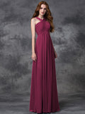 A-line/Princess Straps Ruched Sleeveless Long Chiffon Bridesmaid Dresses TPP0005379