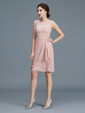 Sheath/Column Sheer Neck Ruffles Chiffon Sleeveless Knee-Length Mother of the Bride Dresses TPP0007193