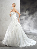 Ball Gown Strapless Beading Sleeveless Long Satin Wedding Dresses TPP0006385