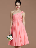 A-Line/Princess One-Shoulder Sleeveless Ruched Short/Mini Chiffon Bridesmaid Dresses TPP0005025