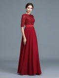 A-Line/Princess Scoop 1/2 Sleeves Chiffon Applique Floor-Length Mother of the Bride Dresses TPP0007199