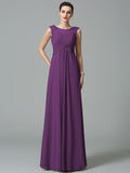 A-Line/Princess Scoop Ruched Sleeveless Long Chiffon Bridesmaid Dresses TPP0005442