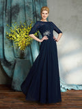 A-Line/Princess Bateau Beading 1/2 Sleeves Long Chiffon Mother of the Bride Dresses TPP0007338