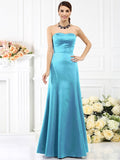 Sheath/Column Strapless Sleeveless Long Satin Bridesmaid Dresses TPP0005642