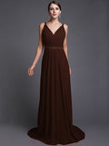 A-Line/Princess V-neck Sleeveless Long Ruffles Chiffon Bridesmaid Dresses TPP0005515