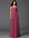 A-Line/Princess Straps Ruffles Sleeveless Long Chiffon Bridesmaid Dresses TPP0005470