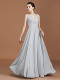 A-Line/Princess V-neck Sleeveless Floor-Length Chiffon Lace Bridesmaid Dress TPP0005698