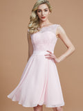 A-Line/Princess Bateau Sleeveless Lace Short/Mini Chiffon Bridesmaid Dresses TPP0005467